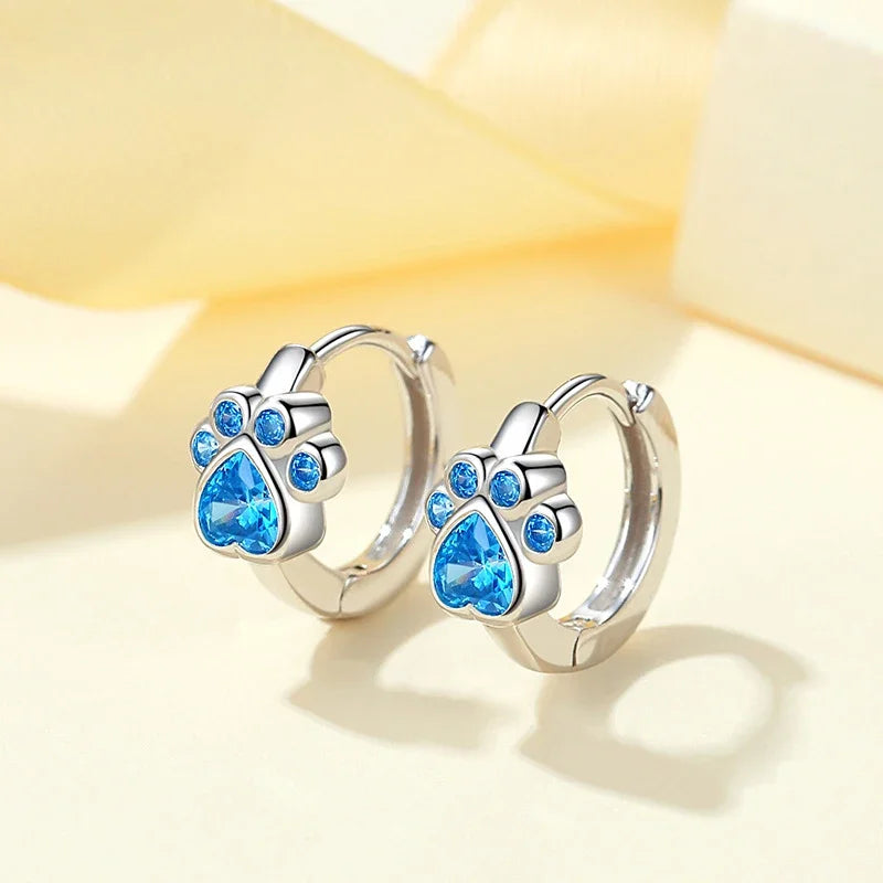 Cute Blue Footprint Design Hoop Earrings for Women Dainty Circles Pets Paw Girls Earrings Fancy Gift Statement Jewelry - EUFASHIONBAGS