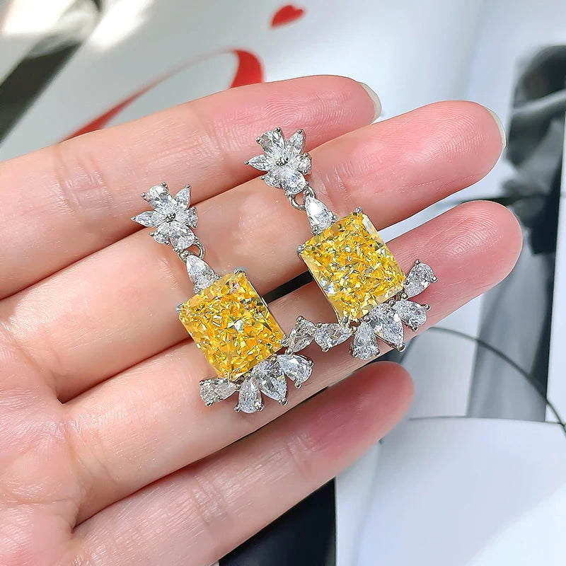 Gorgeous Women's Dangle Earrings for Wedding Luxury Paved Yellow/White Cubic Zirconia Aesthetic Female Jewelry - EUFASHIONBAGS