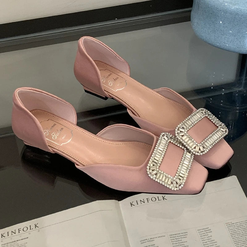 Square Button Rhinestone Luxury Women Shoes Hollow Square Toe Summer New Footwear Comfort Elegant Mary Jane Sandal Female