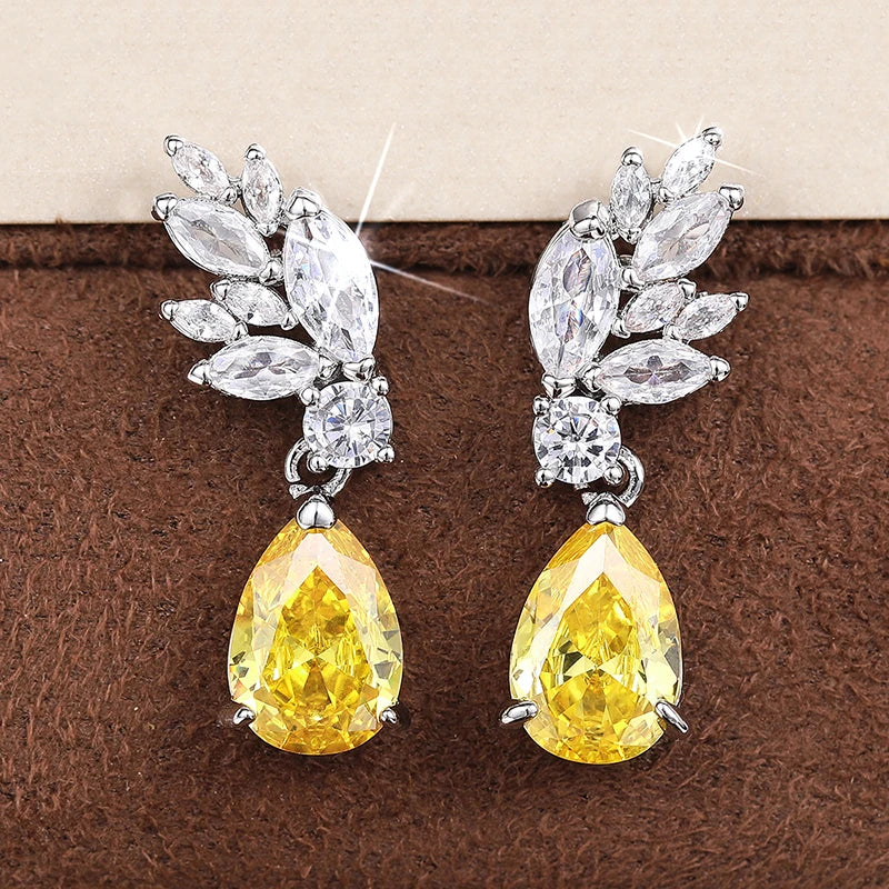 Bright Yellow Pear Cubic Zirconia Dangle Earrings Women Wedding Gorgeous Elegant Lady Earrings Fancy Gift Fashion Jewelry - EUFASHIONBAGS