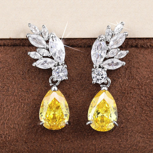 Bright Yellow Pear Cubic Zirconia Dangle Earrings Women Wedding Gorgeous Elegant Lady Earrings Fancy Gift Fashion Jewelry - EUFASHIONBAGS