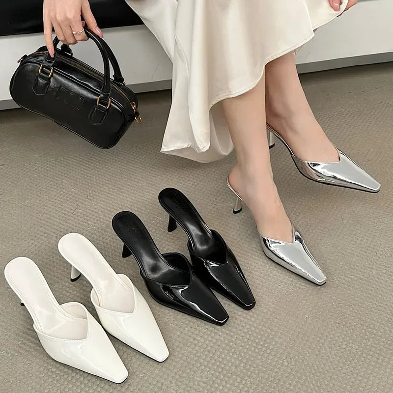 2025 New Fashion High Heels Slippers for Women Pointed Toe Pumps Slides Female Shallow Sexy Mules Sandal Ladies Zapatos De Mujer