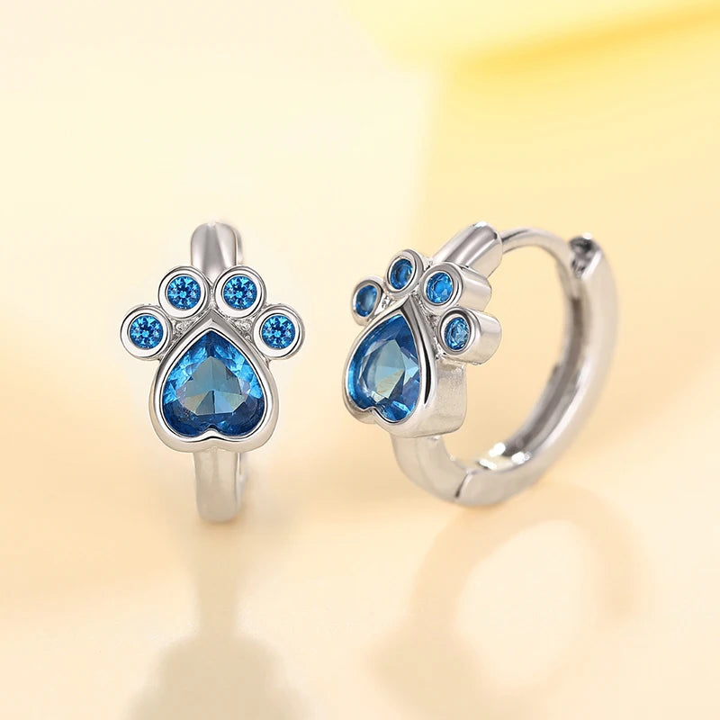 Cute Blue Footprint Design Hoop Earrings for Women Dainty Circles Pets Paw Girls Earrings Fancy Gift Statement Jewelry - EUFASHIONBAGS