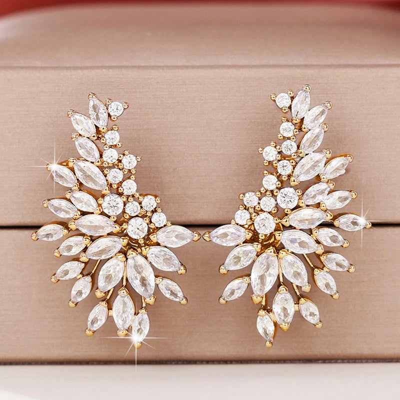 Sparkling Women's Cubic Zirconia Stud Earrings Female Wedding Party Fashion Ear Piercing Accessories New Jewelry - EUFASHIONBAGS