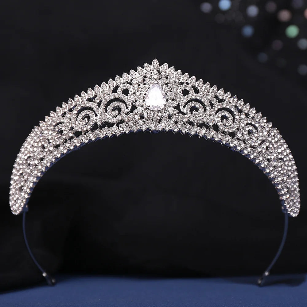 Baroque Luxury Cubic Zircon Crystal Leaf Bridal Tiaras Crowns Rhinestone Pageant Diadem Bride Headbands Wedding Hair Accessories - EUFASHIONBAGS