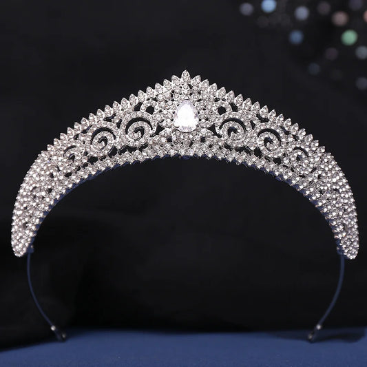 Baroque Luxury Cubic Zircon Crystal Leaf Bridal Tiaras Crowns Rhinestone Pageant Diadem Bride Headbands Wedding Hair Accessories