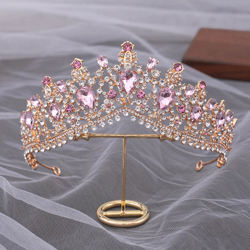 Luxury Forest Pink Blue Opal Crystal Bridal Tiaras Royal Queen Crown Rhinestone Pageant Diadem Wedding Hair Costume Accessories - EUFASHIONBAGS