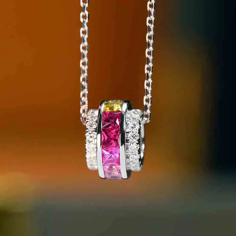 Rainbow Princess CZ Necklace for Women Fashion Accessories Luxury Trendy Bridal Wedding Necklace Statement Girls Jewelry