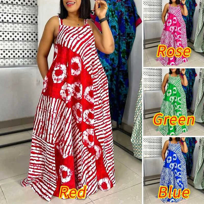 Plus Size 5XL Bohemian Printed Maxi Dress Summer Sleeveless Party Beach Sundress Tank Long Vestido Casual Loose Robe - EUFASHIONBAGS