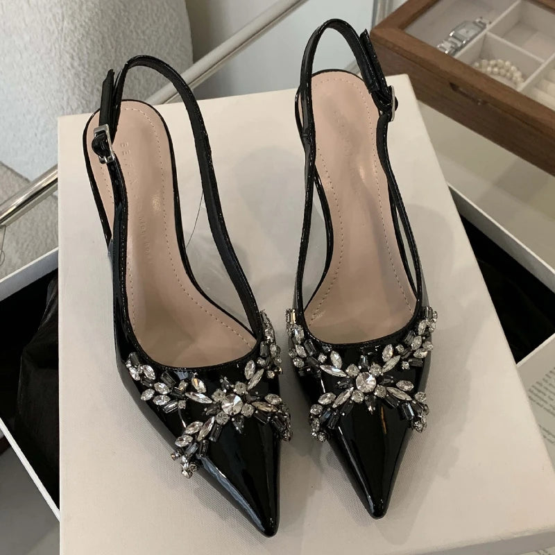 Luxury Diamond High Heels Banquet Party Shoes Women Pointed Toe Wedding Shoes Summer 2025 Sexy Rhinestone Brand Sandals Women