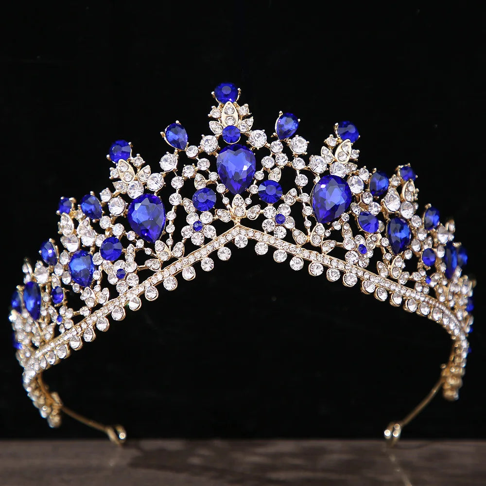 Luxury Forest Pink Blue Opal Crystal Bridal Tiaras Royal Queen Crown Rhinestone Pageant Diadem Wedding Hair Costume Accessories - EUFASHIONBAGS