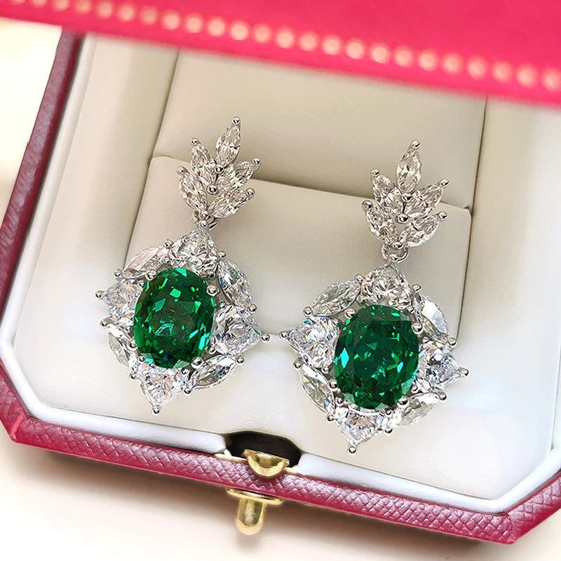 Women's Green Cubic Zirconia Earrings for Engagement Wedding Sparkling Dangle Earrings Elegant Lady Jewelry Gift