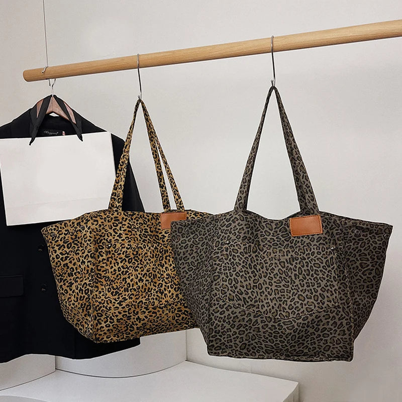 Fashion Shoulder Cloth Bag Large Capacity Personality Trend Leopard Print Tote Bag Daily Shopping Work Commuting Bag - EUFASHIONBAGS