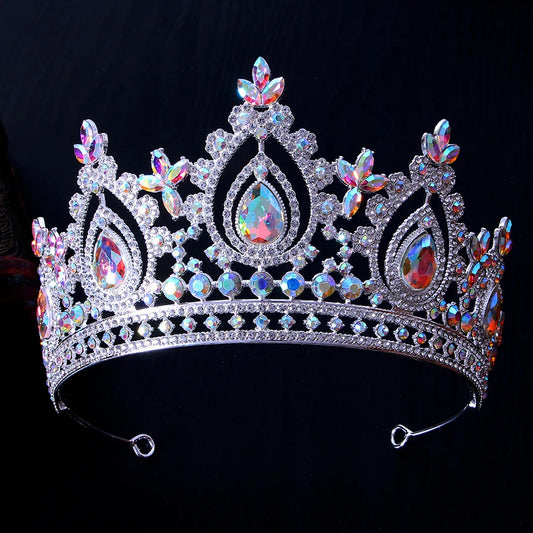 Luxury AB Color Rhinestone Bridal Tiaras Crowns Baroque Crystal Pageant Diadem Bride Headbands Wedding Hair Jewelry Accessories - EUFASHIONBAGS