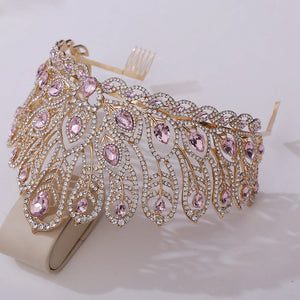 Luxury Royal Queen Rhinestone Wedding Crown Combs for Women Green Crystal Banquet Tiaras Party Costume Hair Jewelry Accessories