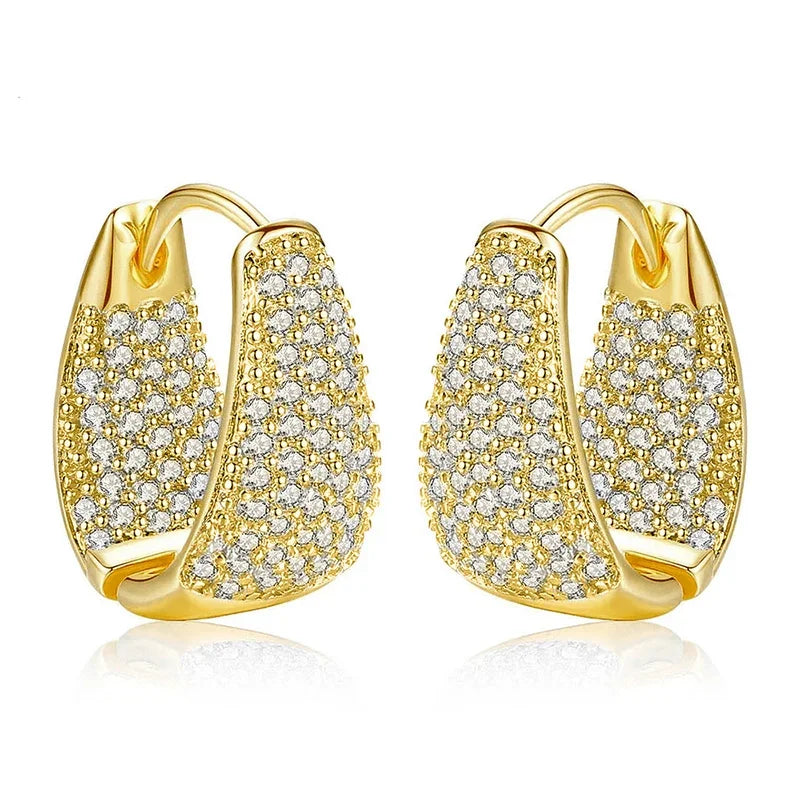 Chunky Hoop Earrings for Women Gold Color Luxury Cubic Zirconia Circle Earrings Temperament Female Jewelry New - EUFASHIONBAGS