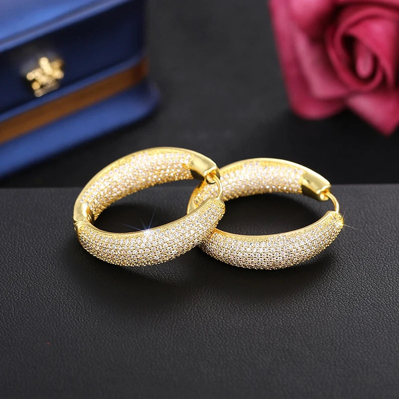 Bling Bling Hoop Earrings Silver Color/Gold Color Full CZ Luxury Trendy Earrings for Women Wedding Party Gorgeous Jewelry - EUFASHIONBAGS