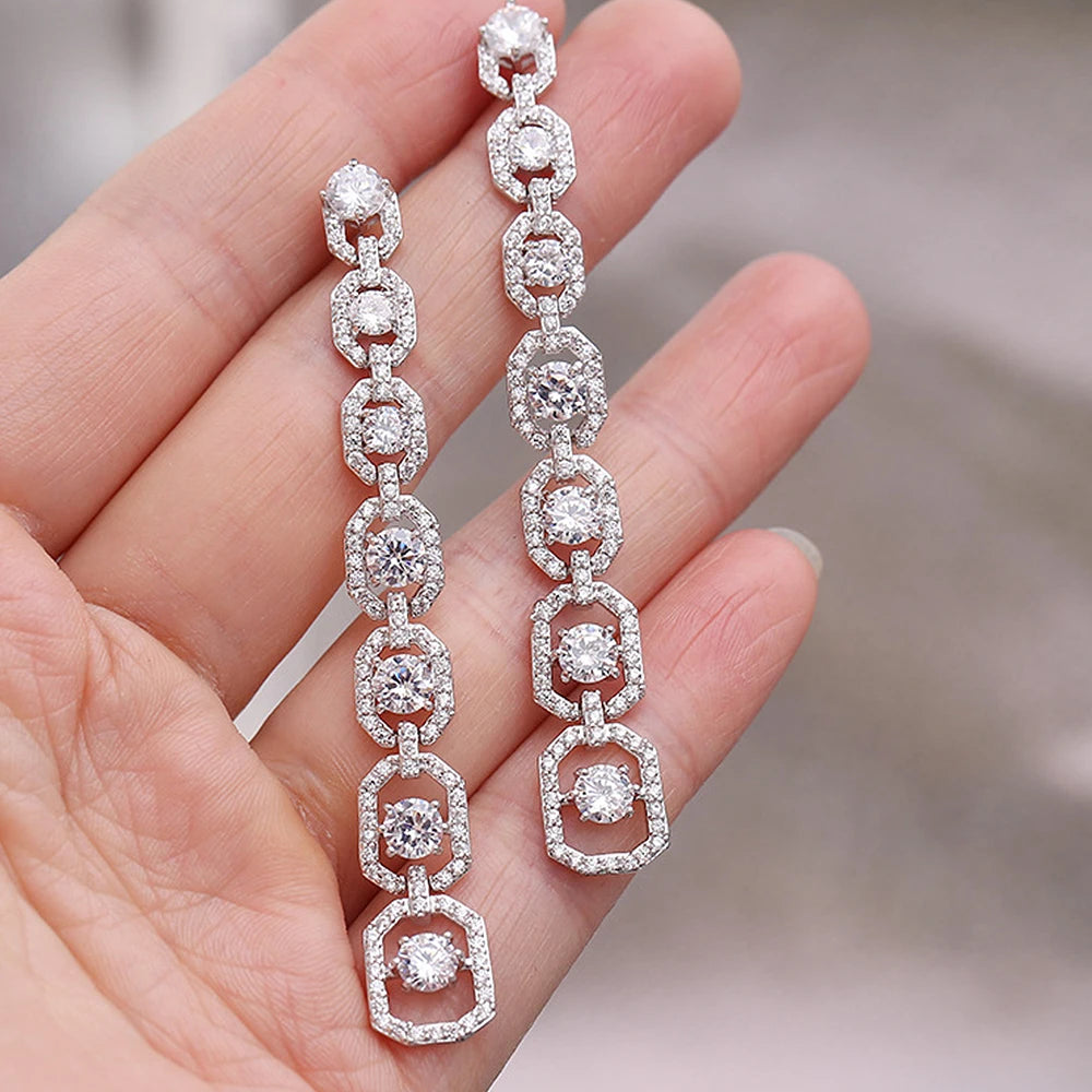 Aesthetic Long Hanging Earrings for Women Silver Color Luxury Fashion Engagement Wedding Ear Accessories 2022 New Jewelry - EUFASHIONBAGS