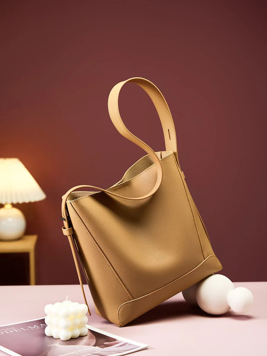 Genuine Leather Women's Bag Crossbody Bag One Shoulder Large Capacity Bucket Bag - EUFASHIONBAGS