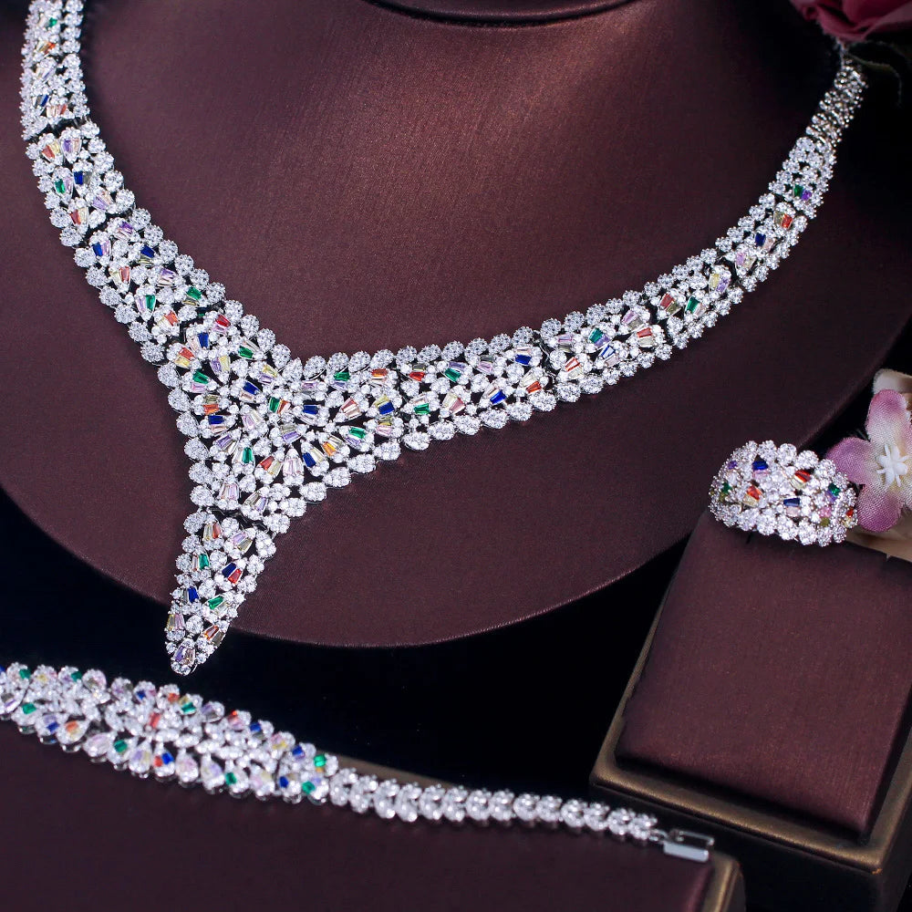 Luxury Chunky Multi Color Cubic Zirconia Pave Women Wedding Party Bridal Jewelry Sets Dubai 4pcs Accessories - EUFASHIONBAGS