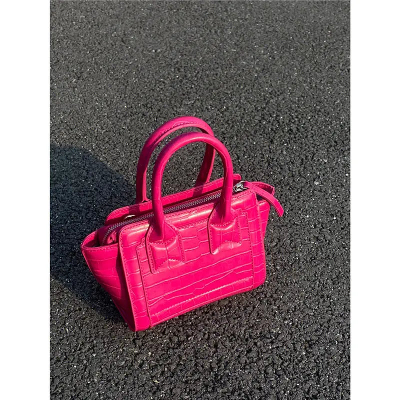 Crocodile Pattern Bucket Bag Women Handle Casual Crossbody Bags Female Vintage Pink Y2k Hand Bag Aesthetic - EUFASHIONBAGS