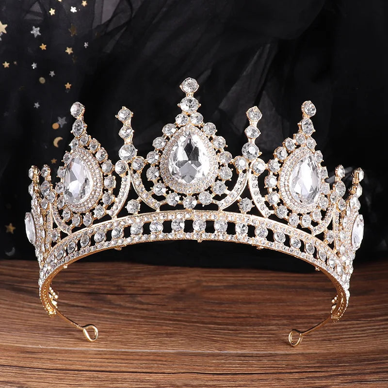 Baroque Vintage Peach Crystal Bridal Tiaras Queen Big Rhinestone Crown Women Beauty Pageant Diadem Wedding Hair Accessories Gift - EUFASHIONBAGS