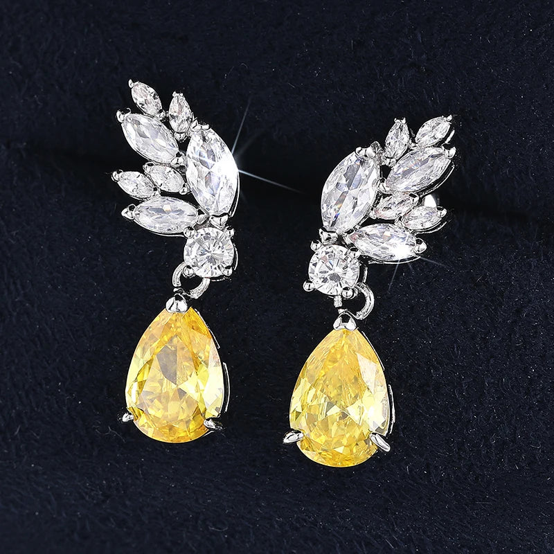 Bright Yellow Pear Cubic Zirconia Dangle Earrings Women Wedding Gorgeous Elegant Lady Earrings Fancy Gift Fashion Jewelry - EUFASHIONBAGS