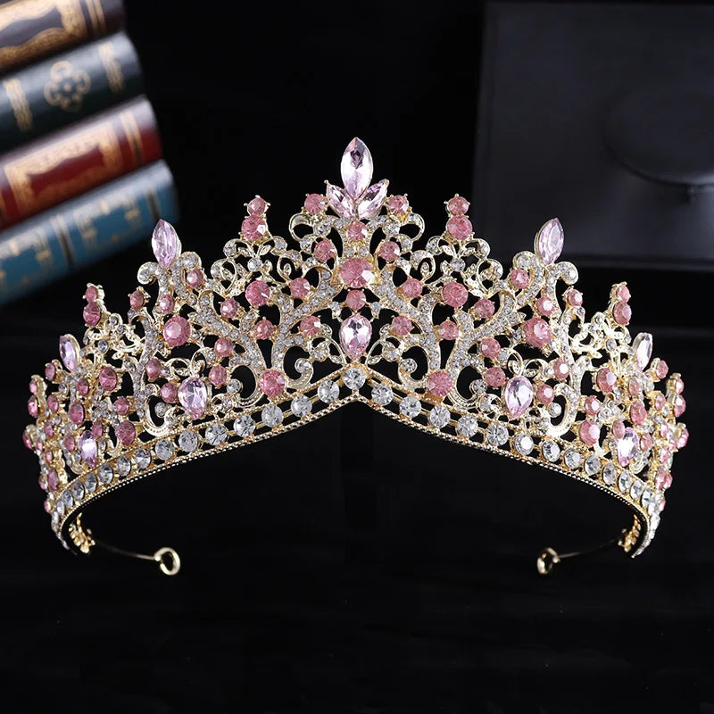 Trendy Baroque Sky Blue Rhinestone Crystal Queen Crown Wedding Tiara Women Beauty Pageant Diadem Bridal Hair Accessories Jewelry - EUFASHIONBAGS