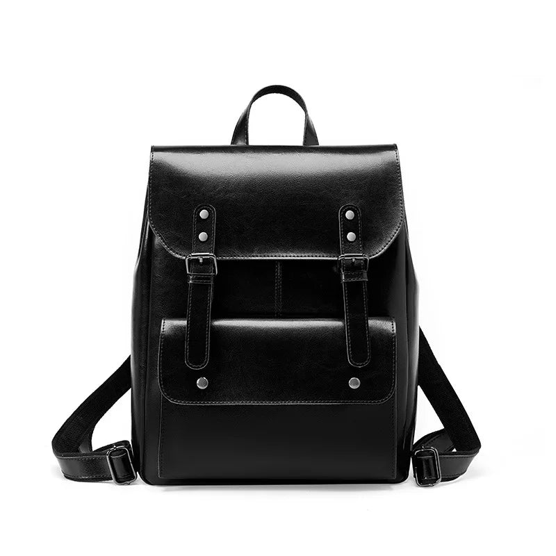 Genuine Leather Backpack for Women Vintage Preppy Style Backpacks Girls Fashion Cowhide School Bag Student Computer Bags