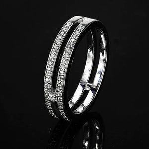 Fashion Two-line Silver Color Ring for Women Full CZ Stylish Wedding Rings x22