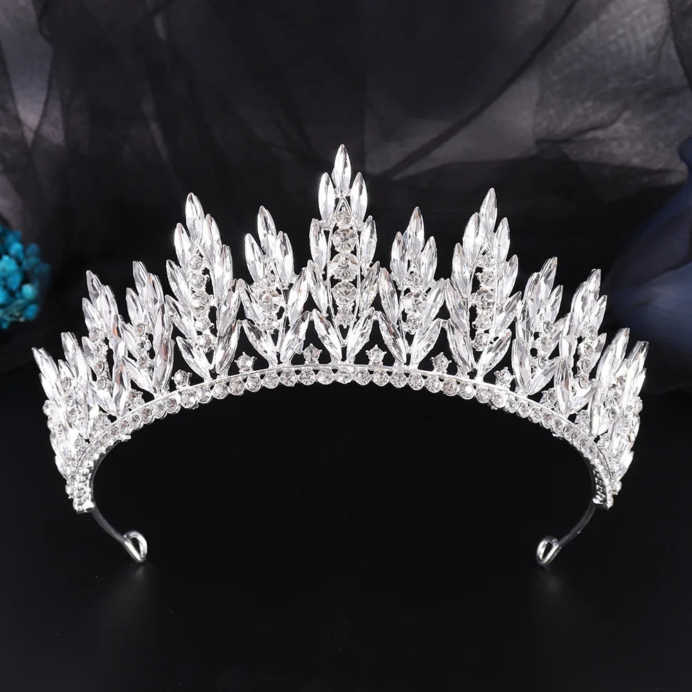 Luxury Crystal Wedding Hair Tiara Rhinestone Bridal Tiara Crown Silver Color Diadem Veil Tiaras Bride Hair Accessories Headpiece - EUFASHIONBAGS