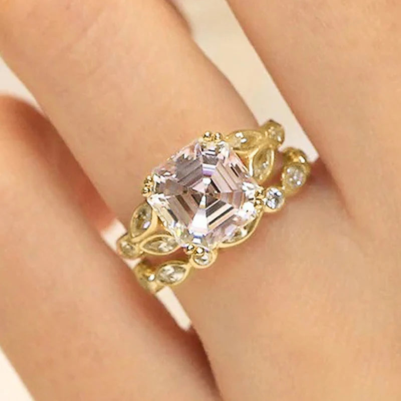 Luxury Stackable Rings 2Pc/Set Elegant Accessories Lady Wedding Band Bright Square Zirconia Finger Jewelry for Engagement - EUFASHIONBAGS