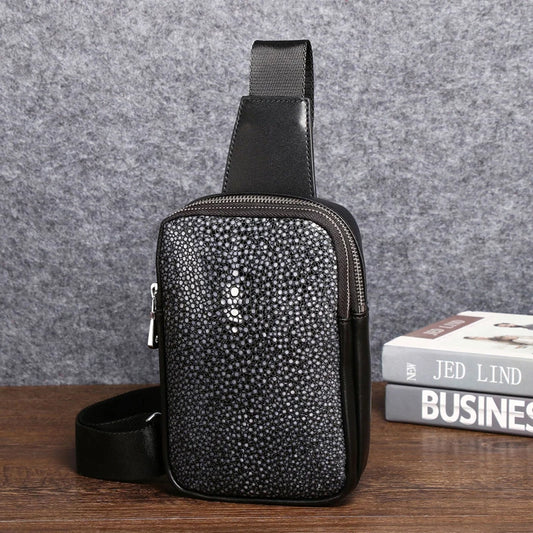 High Quality Pearl Fishskin Men's Shoulder Bag Genuine Leather Men's Bag Fashion Casual Crossbody Bag - EUFASHIONBAGS