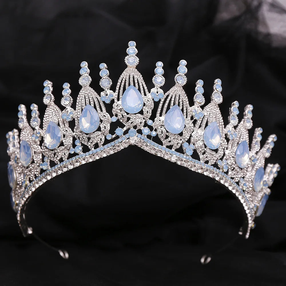 Different Style Silver Color Blue Opal Crystal Bridal Tiaras Crown Rhinestone Pageant Prom Diadem Wedding Hair Dress Accessories - EUFASHIONBAGS