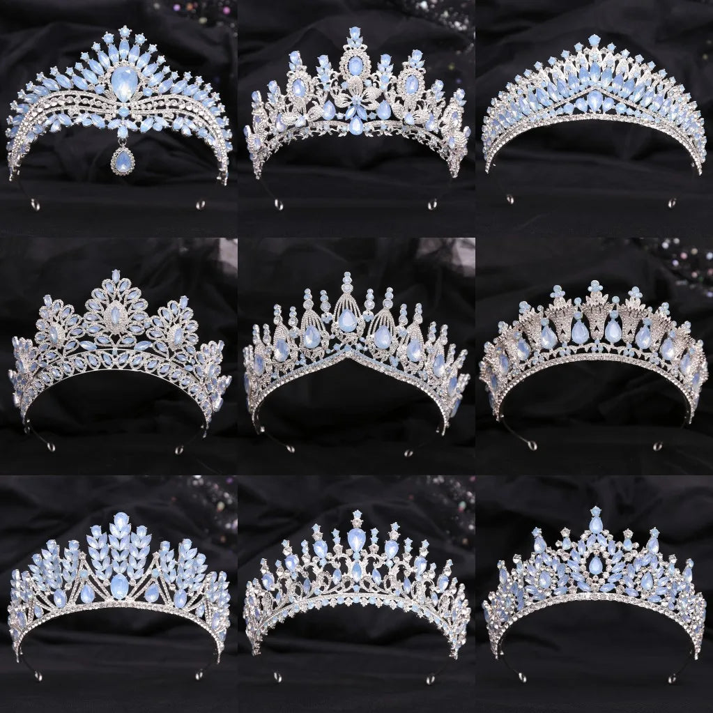 Different Style Silver Color Blue Opal Crystal Bridal Tiaras Crown Rhinestone Pageant Prom Diadem Wedding Hair Dress Accessories - EUFASHIONBAGS