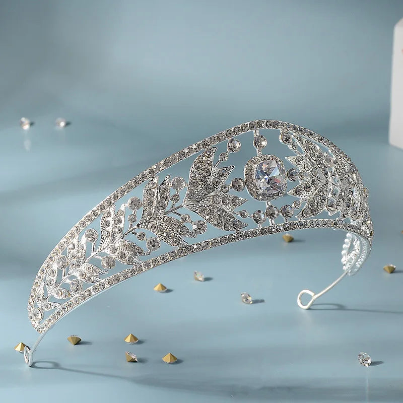 Luxury Cubic Zirconia Crowns Crystal Leaf Bridal Tiaras Fashion Queen Rhinestone Diadem Bride Headpiece Wedding Hair Accessories - EUFASHIONBAGS