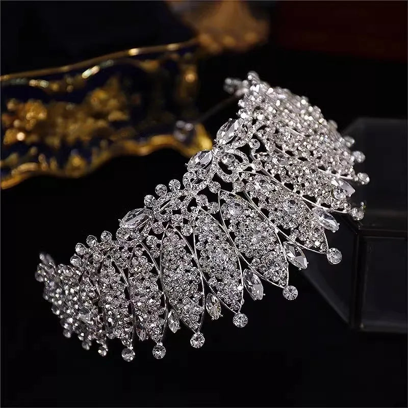 Baroque Luxury Handmade Crystal Bridal Tiaras Cubic Zircon Big Crown Rhinestone Pageant Diadem Headband Wedding Hair Accessories