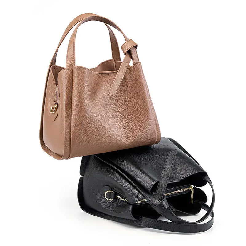 Genuine Leather Women's Bucket Bag Luxury Designer High Quality Cowhide Women Crossbody Shoulder Bags Large Handbag