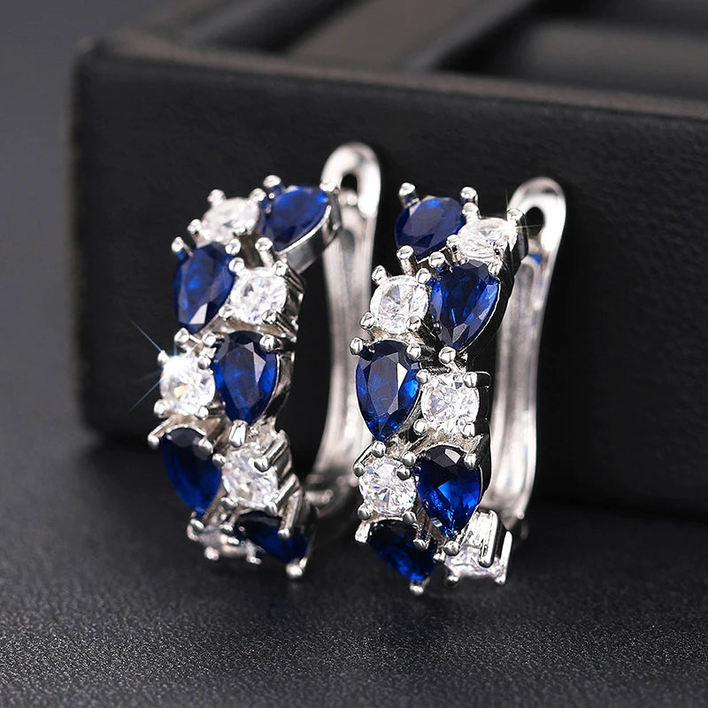 Stylish Bright Cubic Zirconia Hoop Earrings Female Fashion Luxury Accessories for Daily Party Trendy Silver Color Jewelry