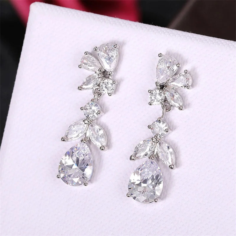 Aesthetic Design Women's Dangle Earrings with White Cubic Zirconia Wedding Engagement Bridal Earrings for Party Jewelry - EUFASHIONBAGS