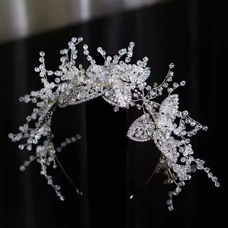 Luxury Silver Color Pearl Crystal Wedding Hairbands Hair Accessories Bridal Flowers Headpiece Women Bride Hair ornaments Jewelry - EUFASHIONBAGS