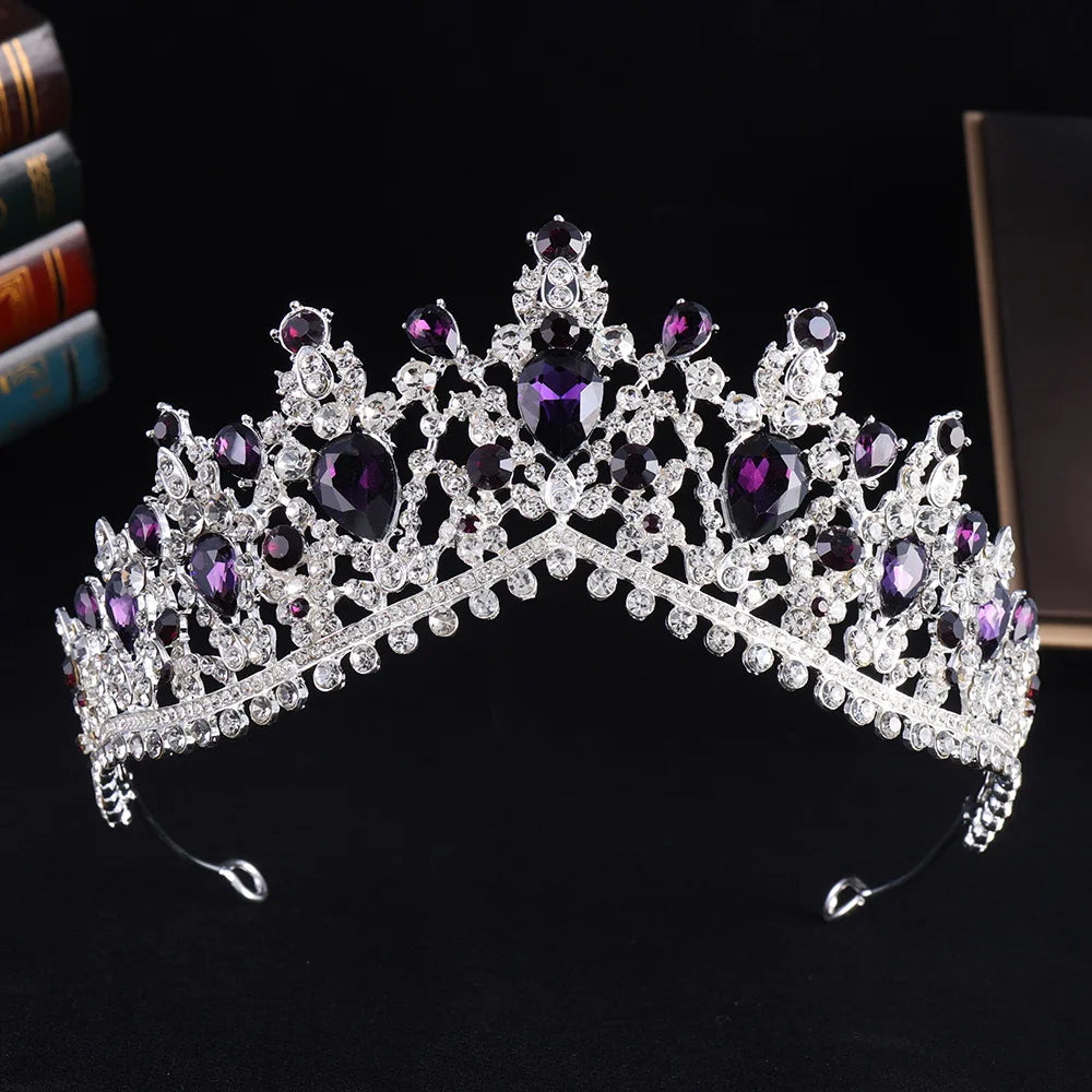 Dark Purple Crystal Bridal Crown Retro Baroque Rhinestone Tiaras Headdress Pageant Diadem Party Wedding Jewelry Hair Accessories