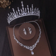 Laden Sie das Bild in den Galerie-Viewer, Silver Color Crystal Bridal Jewelry Sets Tiaras Crown Earrings Choker Necklace Set bj43 - www.eufashionbags.com