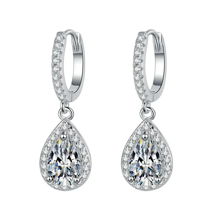 Bright Cubic Zirconia Drop Earrings Chic Elegant Temperament Wedding Jewelry for Women Exquisite Charming Ear Accessories - EUFASHIONBAGS