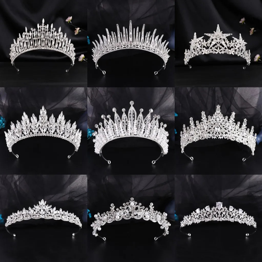 Luxury Crystal Wedding Hair Tiara Rhinestone Bridal Tiara Crown Silver Color Diadem Veil Tiaras Bride Hair Accessories Headpiece - EUFASHIONBAGS