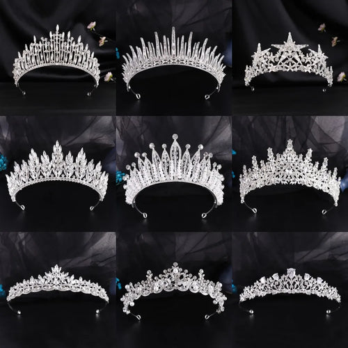 Luxury Crystal Wedding Hair Tiara Rhinestone Bridal Tiara Crown Silver Color Diadem Veil Tiaras Bride Hair Accessories Headpiece