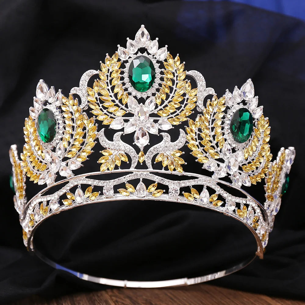 Royal King and Queen Crown Big Round Baroque Tiaras Luxury Rhinestone Headdress for Bride Wedding Hair Jewelry Princess Diadem - EUFASHIONBAGS