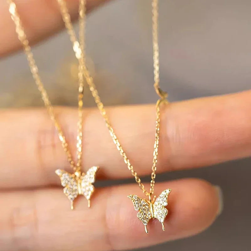 Noble Butterfly Pendant Necklace for Women Charming Sweet Gold Color Accessories Bright CZ Engagement Wedding Jewelry Hot - EUFASHIONBAGS