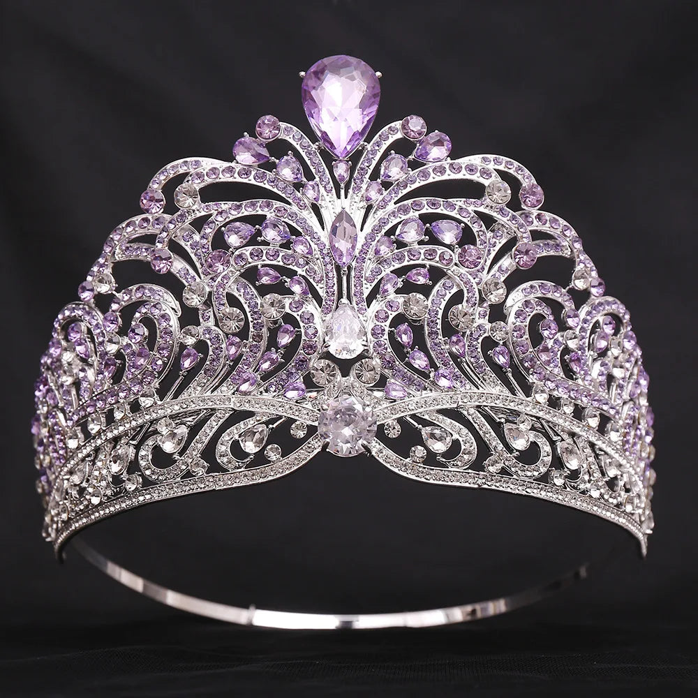 European Miss Universe Crystal Wedding Crowns Cubic Zircon Large Round Queen Rhinestone Tiaras Party Stage Show Hair Accessories - EUFASHIONBAGS