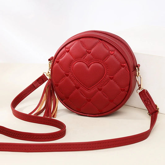 Fashion Trend Love Embroidery Small Round Bag Ladies Handbag Shoulder Bags New Small Women's Crossbody Bag - EUFASHIONBAGS